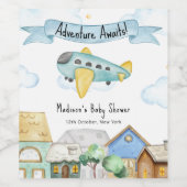 Adventure Awaits Aviator Airplane Baby Shower ワインラベル (シングルラベル)