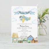 Adventure Awaits Aviator Airplane Baby Shower 招待状 (スタンド正面)