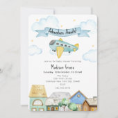 Adventure Awaits Aviator Airplane Baby Shower 招待状 (正面)