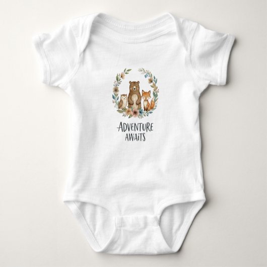 Adventure Awaits Baby Bodysuit – Woodland Animals  ベビーボディスーツ (正面)