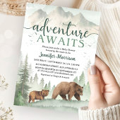 Adventure Awaits Baby Shower Bear Woodland Forest 招待状