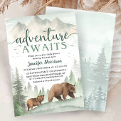Adventure Awaits Baby Shower Bear Woodland Forest 招待状