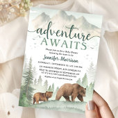 Adventure Awaits Baby Shower Bear Woodland Forest 招待状
