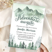 Adventure Awaits Baby Shower Rustic Green Mountain 招待状