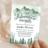 Adventure Awaits Baby Shower Rustic Green Mountain 招待状