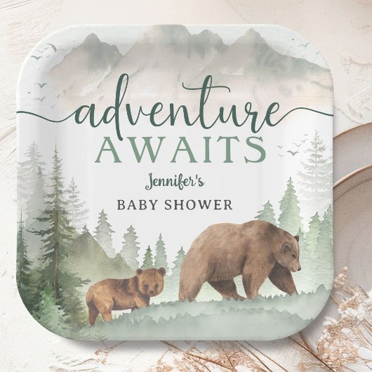 Adventure Awaits Baby Shower Woodland ペーパープレート