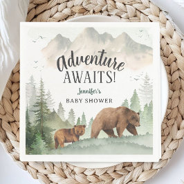 Adventure Awaits Baby Shower Woodland Bear Paper スタンダードカクテルナプキン