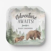 Adventure Awaits Baby Shower Woodland Forest Bear ペーパープレート (正面)
