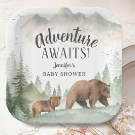 Adventure Awaits Baby Shower Woodland Forest Bear ペーパープレート
