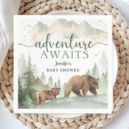 Adventure Awaits Baby Shower Woodland Forest Paper スタンダードカクテルナプキン