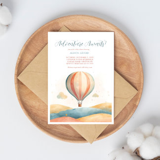 Adventure Awaits Balloon Baby Shower Invitation 招待状