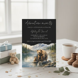 Adventure Awaits Bear & Cub Woodland Baby Shower 招待状