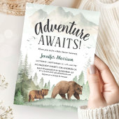 Adventure Awaits Bear Forest Woodland Baby Shower 招待状