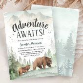 Adventure Awaits Bear Forest Woodland Baby Shower 招待状