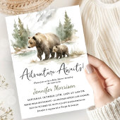 Adventure Awaits Bear Woodland Baby Shower 招待状