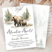 Adventure Awaits Bear Woodland Baby Shower 招待状