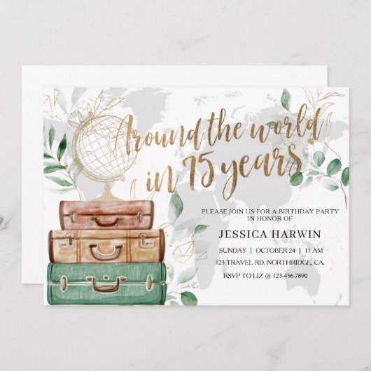 Adventure awaits BIRTHDAY, 75TH, Travel theme  招待状 (正面/裏面)