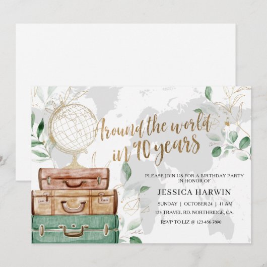 Adventure awaits BIRTHDAY, 90TH, Travel theme  招待状 (正面/裏面)