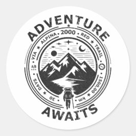 Adventure Awaits - Black in white ラウンドシール