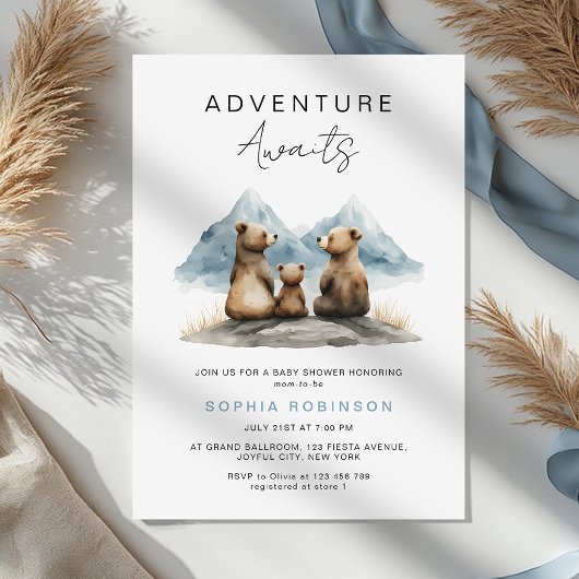 Adventure Awaits Brown Bears Safari Baby Shower 招待状