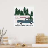 Adventure Awaits Camping Truck Camper Art ポスター (キッチン)