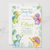 Adventure Awaits Dream Big Dinosaur Birthday 招待状 (正面)