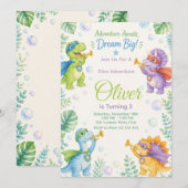 Adventure Awaits Dream Big Dinosaur Birthday 招待状 (正面/裏面)