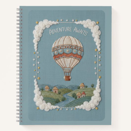 Adventure Awaits Embroidered Hot Air Balloon ノートブック (正面)