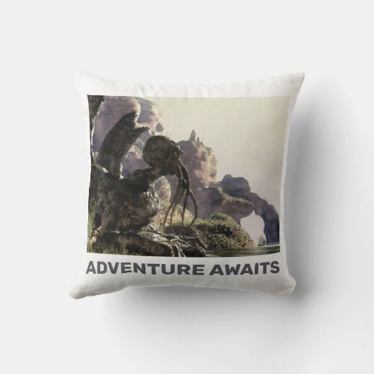 Adventure Awaits. Fantasy landscape クッション (裏面)