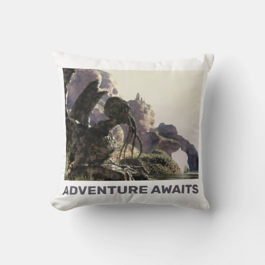 Adventure Awaits. Fantasy landscape クッション (正面)
