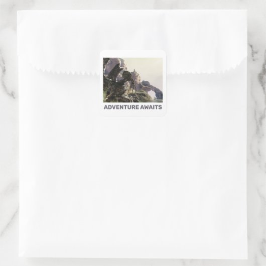 Adventure Awaits. Fantasy landscape スクエアシール (バッグ)