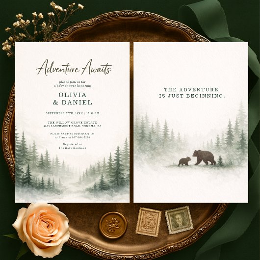 Adventure Awaits Forest Couples Baby Shower 招待状