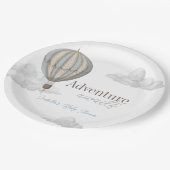 Adventure Awaits Hot Air Balloon Boy Baby Shower ペーパープレート (アングル)