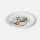 Adventure Awaits Hot Air Balloon Fox Baby Shower ペーパープレート (アングル)