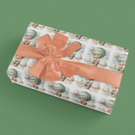 Adventure Awaits Hot Air Balloon Fox Baby Shower ラッピングペーパー