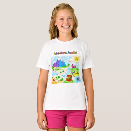 Adventure Awaits Kids Treasure Map Design Tシャツ (正面フル)