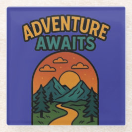 Adventure Awaits Minimalist Print - Outdoor Travel ガラスコースター