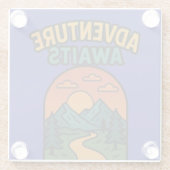 Adventure Awaits Minimalist Print - Outdoor Travel ガラスコースター (裏面)