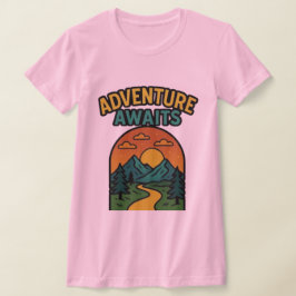 Adventure Awaits Minimalist Print - Outdoor Travel Tシャツ