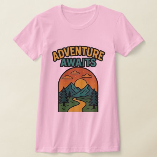 Adventure Awaits Minimalist Print - Outdoor Travel Tシャツ (レイダウン)