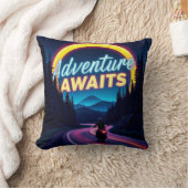 Adventure Awaits Neon Motorcycle Throw Pillow クッション (ブランケット)