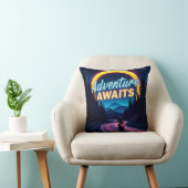 Adventure Awaits Neon Motorcycle Throw Pillow クッション (椅子)