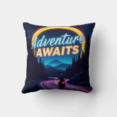Adventure Awaits Neon Motorcycle Throw Pillow クッション (裏面)