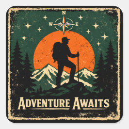 Adventure Awaits – Outdoor Exploration Hiker スクエアシール