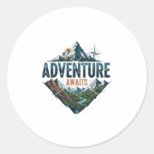 Adventure Awaits Peaks & Valleys Classic Stickers. ラウンドシール (正面)