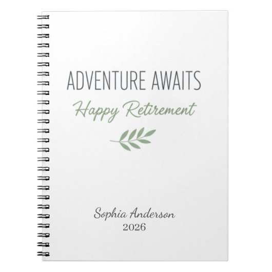 Adventure Awaits Retirement Personalized ノートブック (正面)