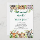 Adventure Awaits Safari Animals Baby Shower 招待状 (正面)