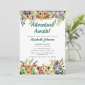 Adventure Awaits Safari Animals Baby Shower 招待状 (スタンド正面)
