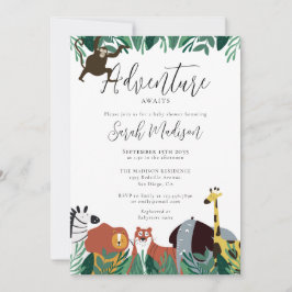 Adventure Awaits Safari Animals Baby Shower 招待状