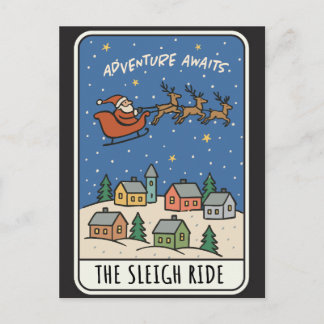 Adventure Awaits Sleigh Ride Santa Christmas シーズンポストカード